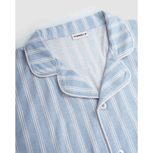 Pigiama lungo a camicia in cotone a righe Marsella celeste