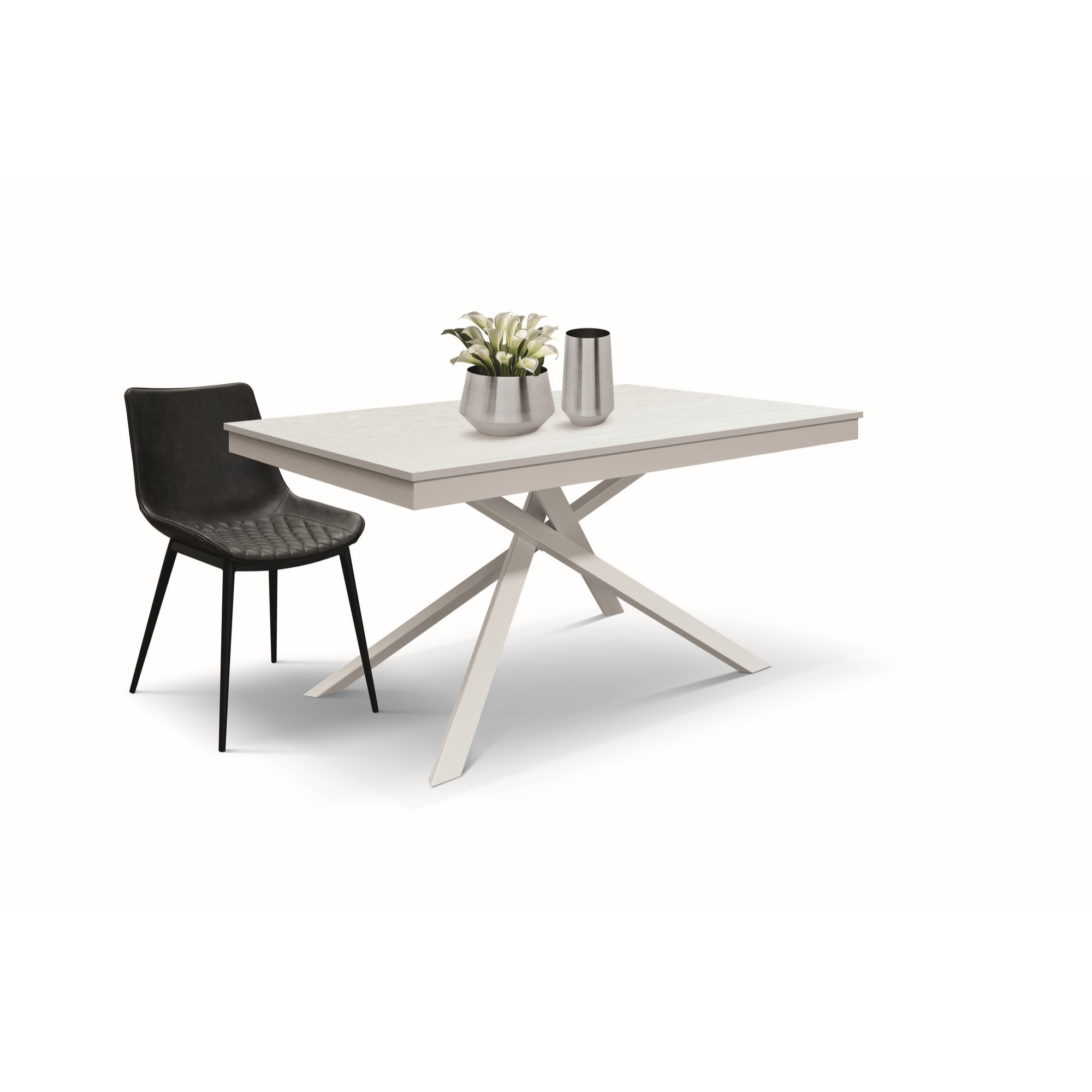 Tavolo VOLPAIA in legno, finitura bianco frassinato e metallo verniciato bianco, allungabile 160x90 cm - 210x90 cm