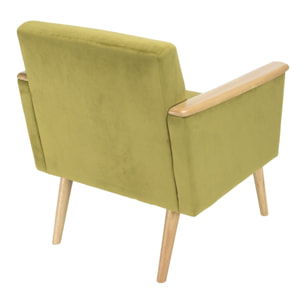 AGATHE - Fauteuil velours vert clair pieds et accoudoirs bois