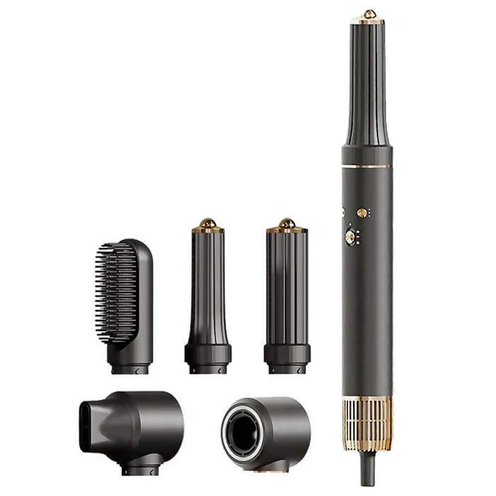 Stazione professionale di bellezza dei capelli ionica 5 in 1: asciugacapelli, arricciacapelli, lisciacapelli. Grande potenza di 1300W, 3 temperature e 3 velocità.