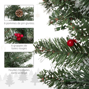 Guirlande de Noël artificielle LED 180 cm - pommes de pin, baies rouges, 50 LED blanc - vert