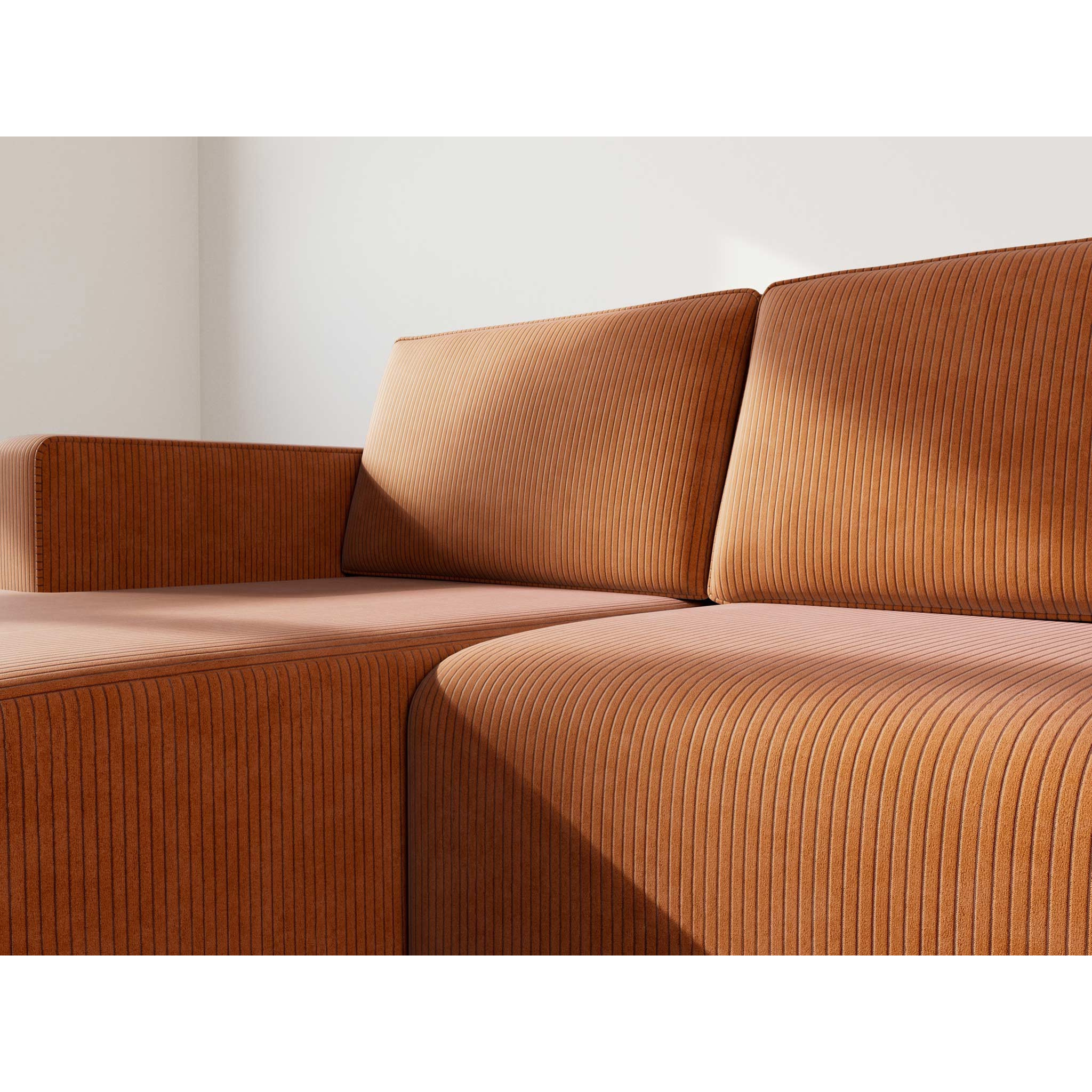 Topaze - canapé d'angle gauche 4 places convertible avec coffre en velours côtelé - Terracotta