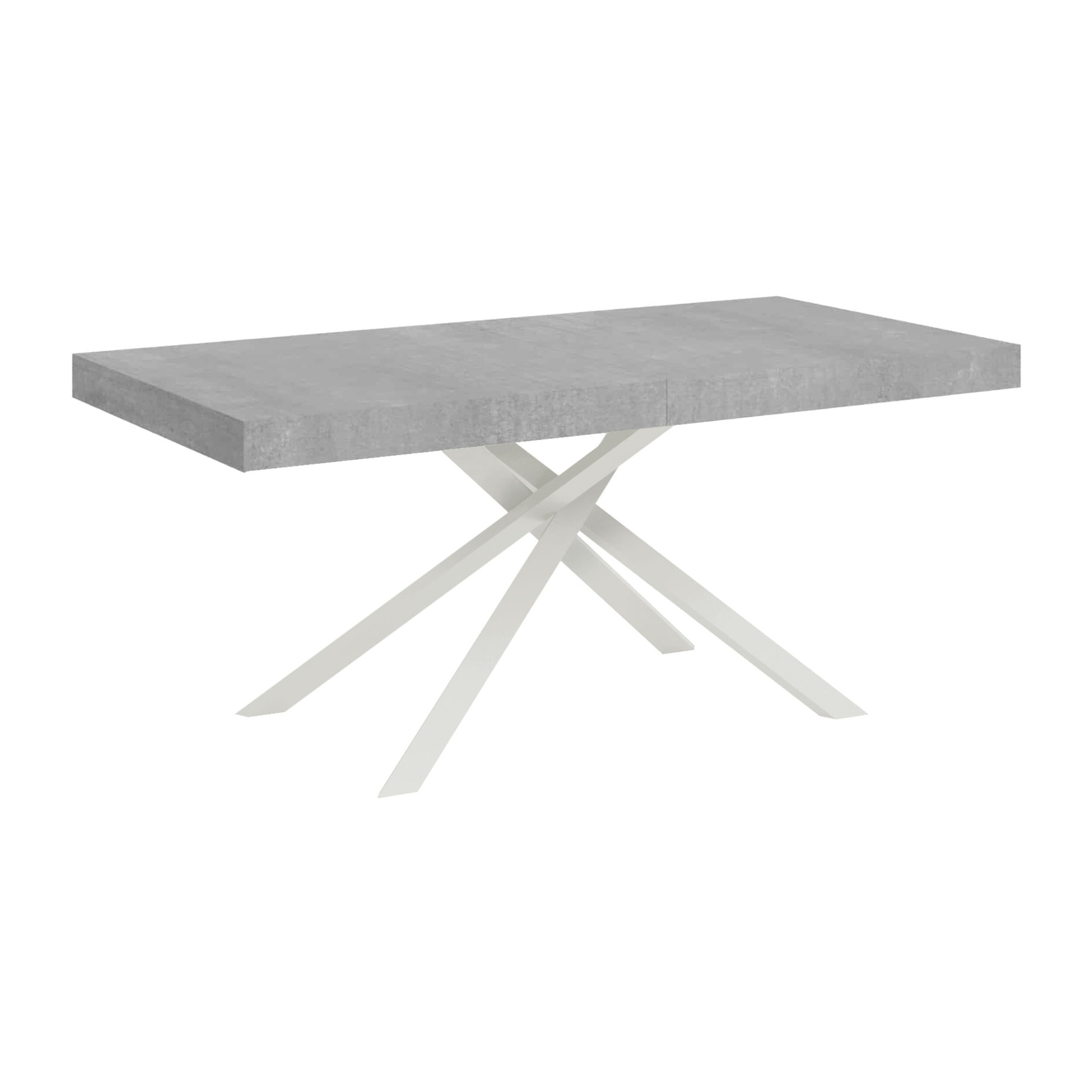 Table extensible 80x160/244 cm Karida gris béton pieds blanc