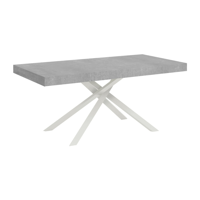 Table extensible 80x160/244 cm Karida gris béton pieds blanc