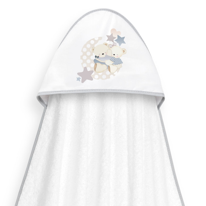 Capa Baño 1X1 Mod Lovely Bear+ Gorro Bco/Gris