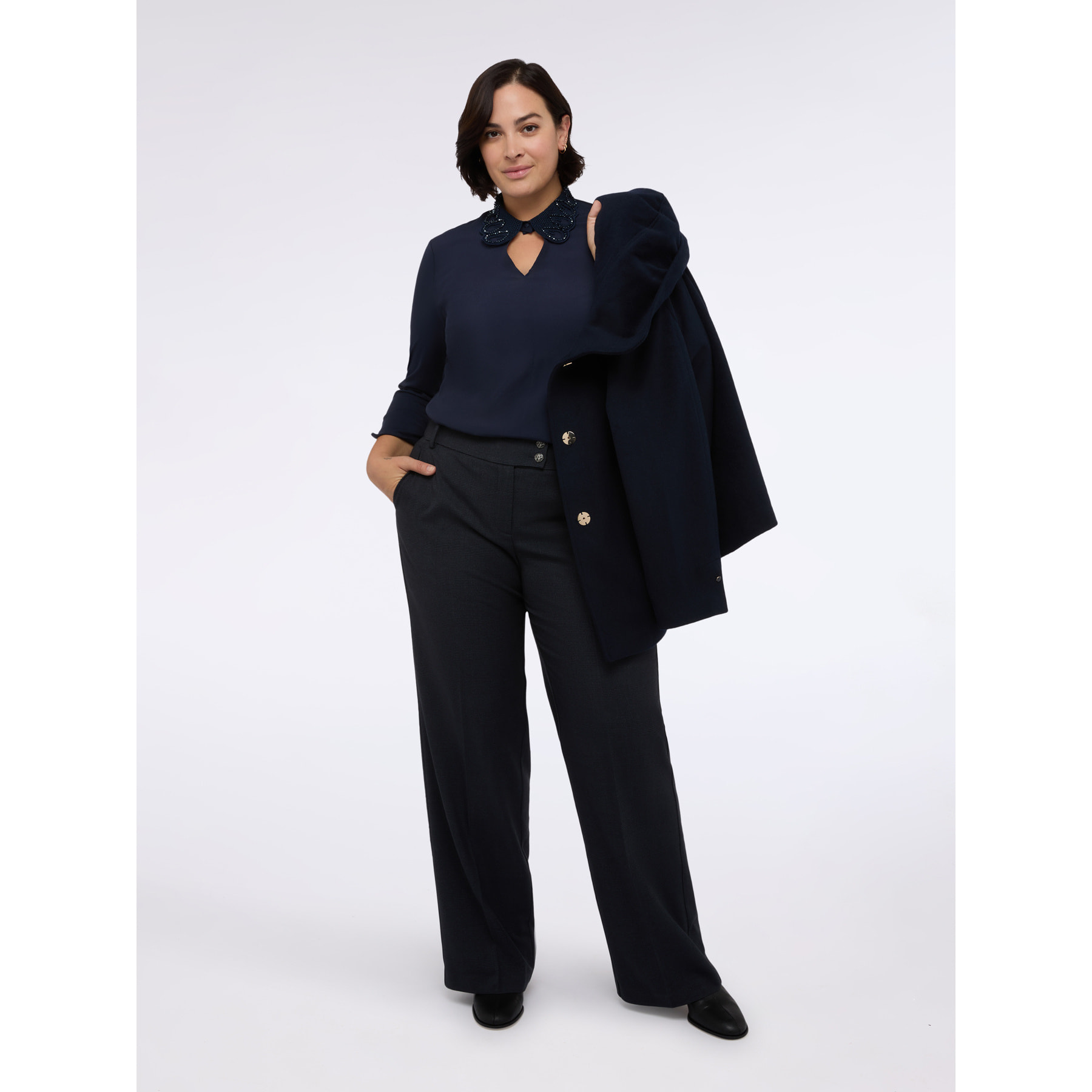 Fiorella Rubino - Pantalones new regular con pliegue planchado - Azul