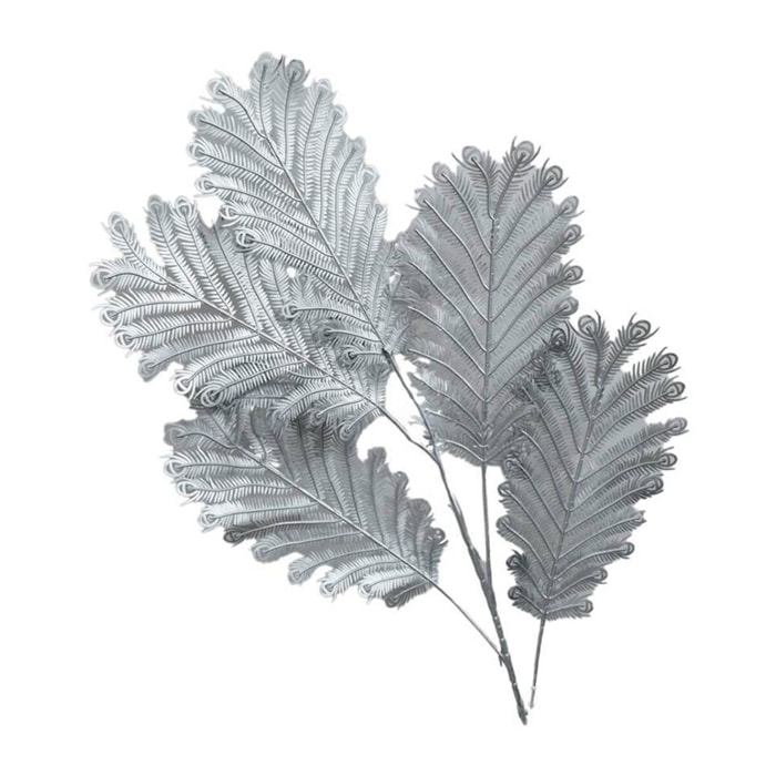 Fleur décorative feuilles en argent h90cm