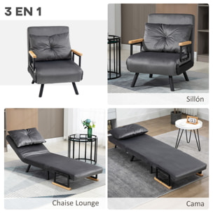 Sofá Cama Individual Plegable Silla Cama Convertible 3 en 1 con Respaldo Ajustable de 5 Niveles y Almohada Acolchada para Oficina Dormitorio Salón Carga 120 kg 63x73x81 cm Gris