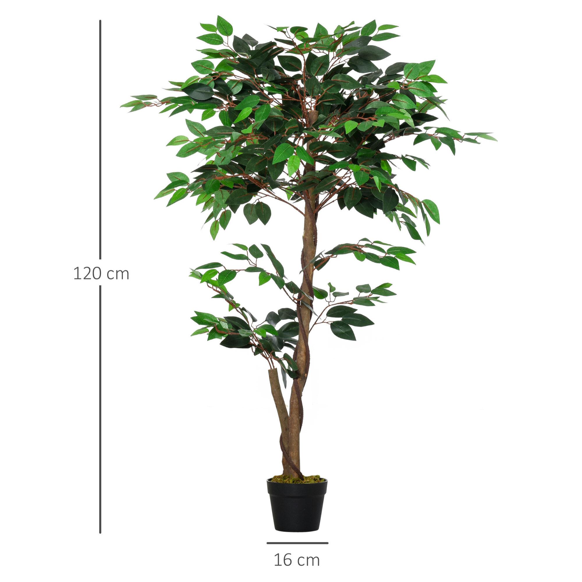 Árbol de Té Artificial 120 cm Planta Artificial con 546 Hojas Musgo y Maceta Planta Artificial Decorativa para Interior y Exterior Hogar Salón Oficina Verde