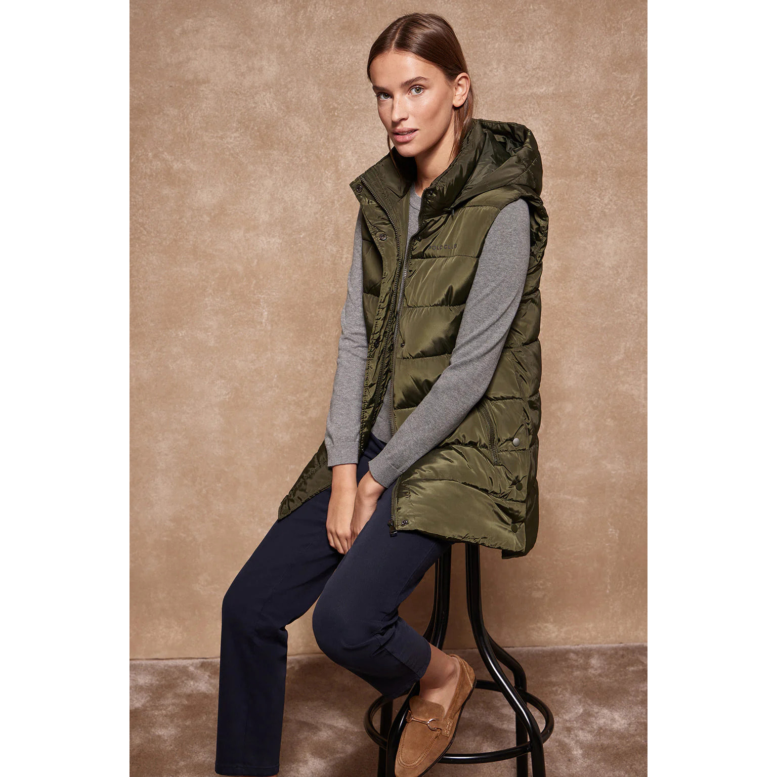 Gilet verde trapuntato con cappuccio e particolari Polo Club