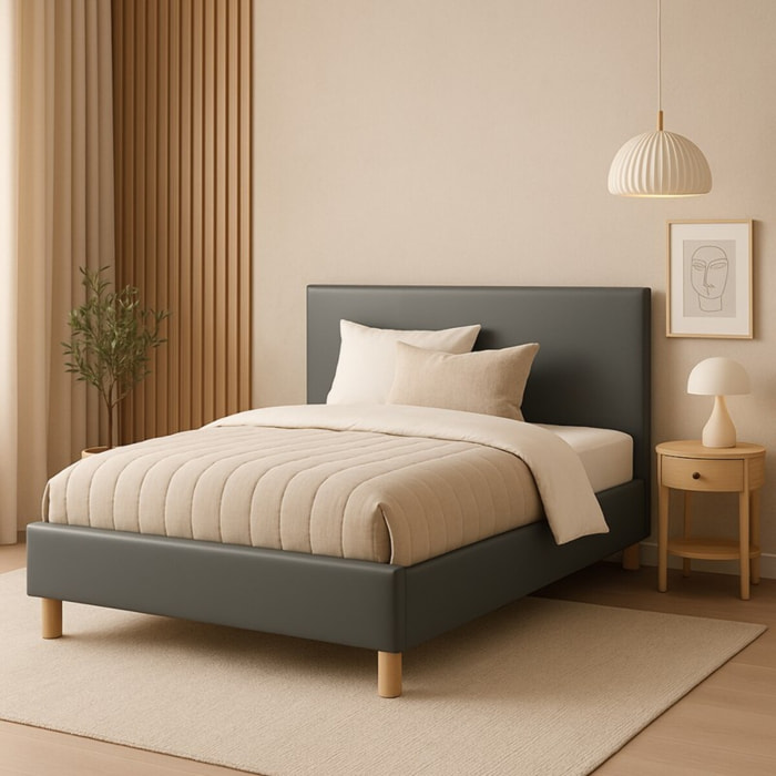 Ensemble Lit avec tête de lit & matelas | Mémoire de forme avec surmatelas intégré | Cadre à lattes | Simili cuir | Blanc