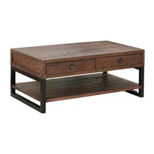 Table basse bois brun recyclé double plateau 2 tiroirs SAMOA