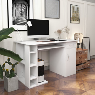 Bureau informatique multimédia multi-rangements avec étagère tiroir tablette clavier MDF 120 x 60 x 74 cm blanc