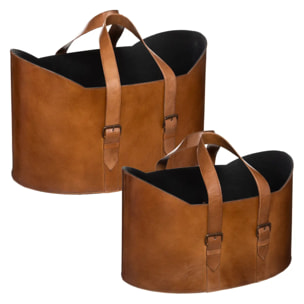 Set de 2 paniers "Logan" - marron - cuir