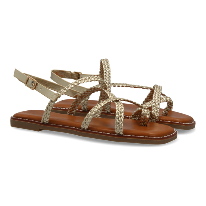 Sandalias planas de mujer, elegantes y comodas, diseño trenzado con cierre de hebilla ajustables