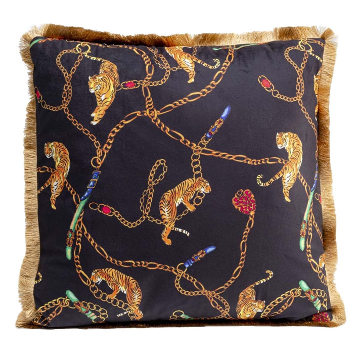 Coussin noir tigres et chaînes Kare Design