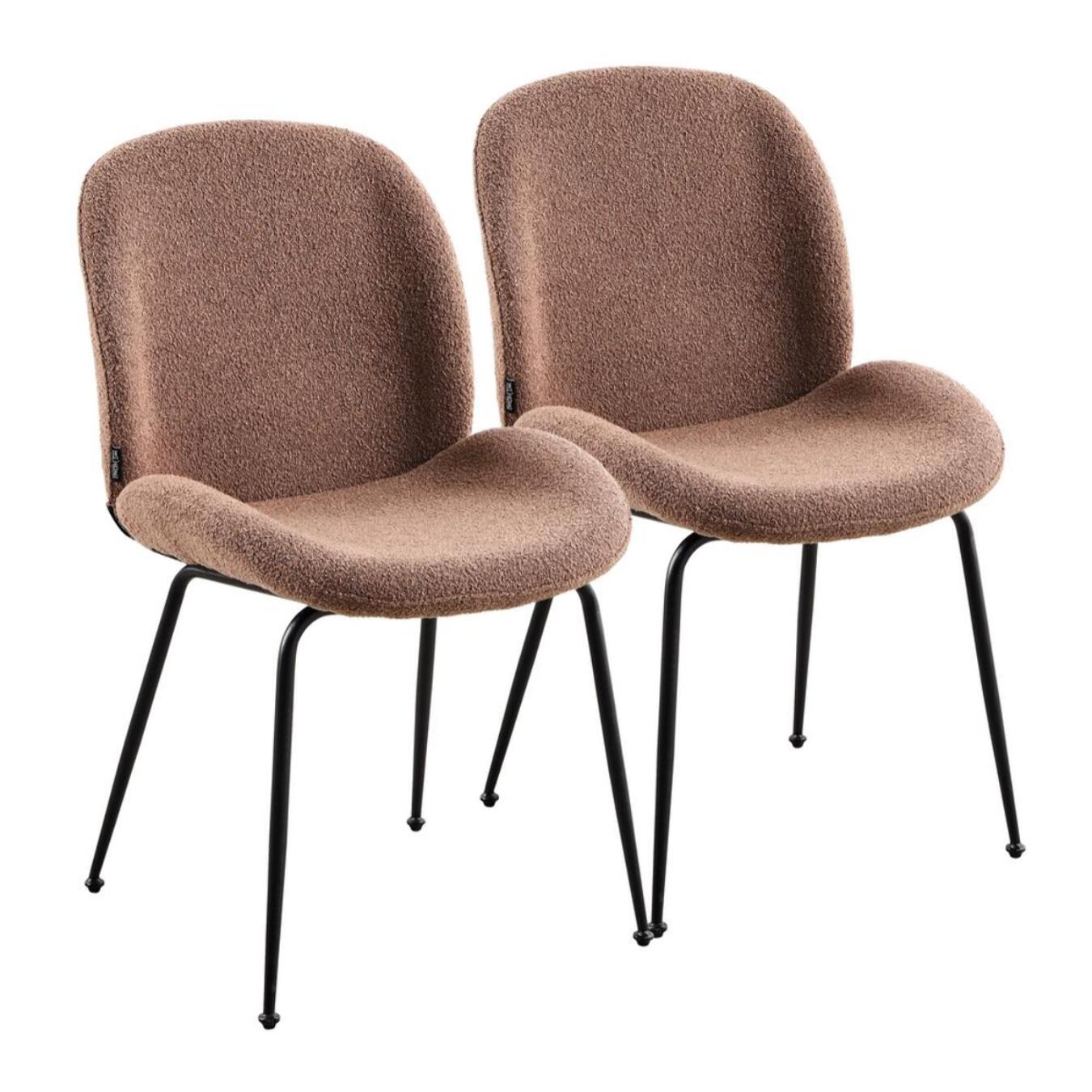 Set da 2 sedie design in tessuto bouclè marrone e gambe in metallo - Shell
