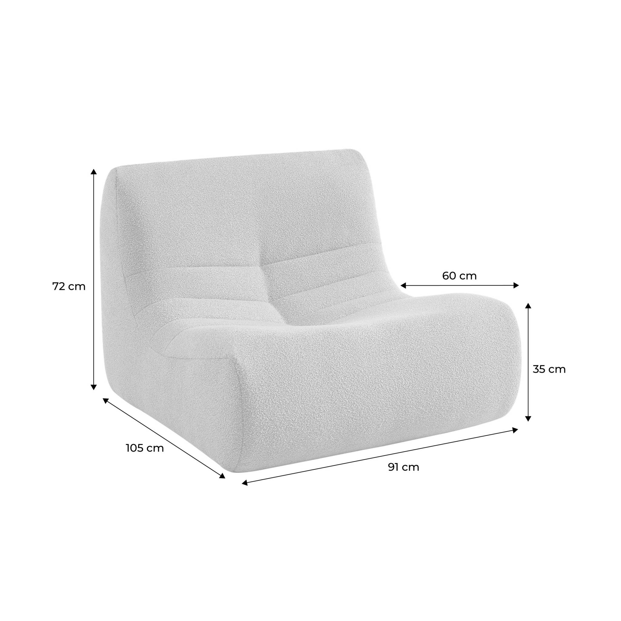 Fauteuil chauffeuse en bouclette texturée gris style contemporain 1 place