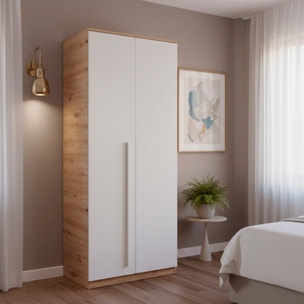 Armadio A 2 Ante Con Asta Appendiabiti E 3 Ripiani Armadietto Mobile Guardaroba Mobiletto Moderno Cameretta Camera 90 x 200 x 52 Cm Bianco E Rovere