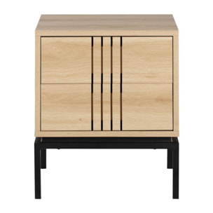 Krokom - Table de chevet 2 tiroirs en bois et métal - Couleur - Bois clair