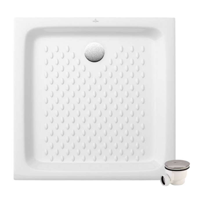 Pack receveur 90 x 90 Villeroy & boch O Novo ceramique carré blanc avec bonde D90