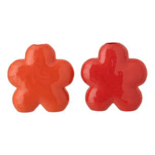 J-Line Vase Fleur - porcelaine - orange/rouge - large - 2 pièces