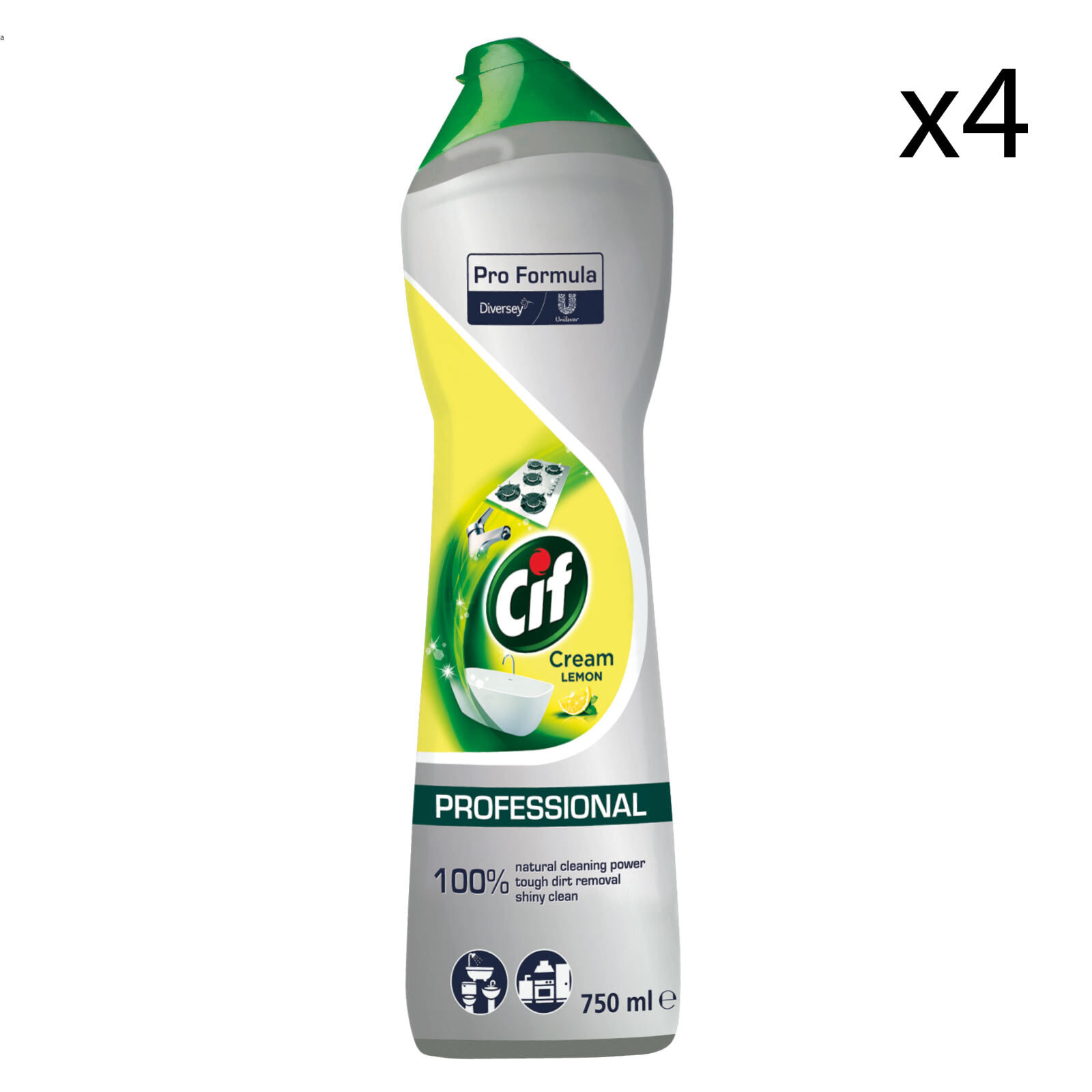 4x Cif Professional Detergente in Crema Profumo Limone - Flacone da 750ml