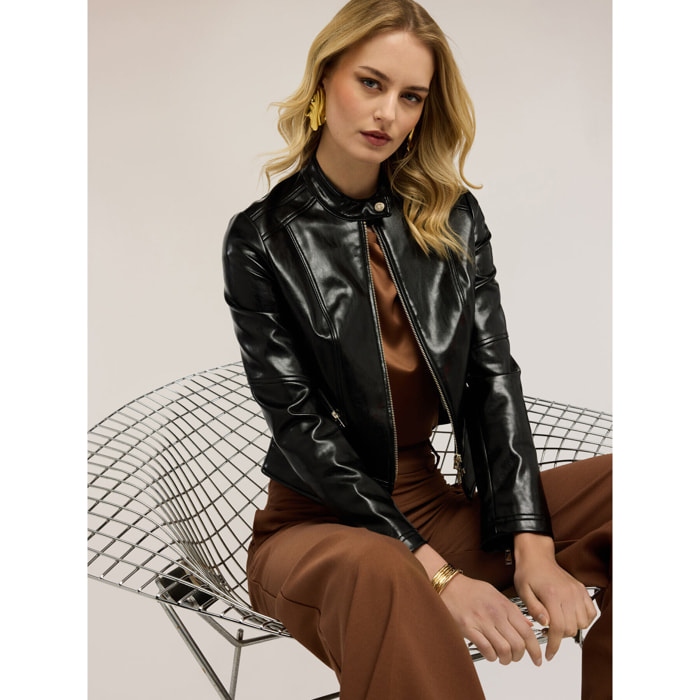 Motivi - Chaqueta con cremallera y cuello mao - Negro