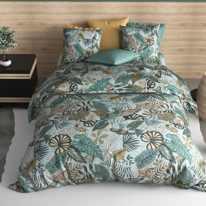 Parure housse de couette imprimé 100% coton - cancun - bleu