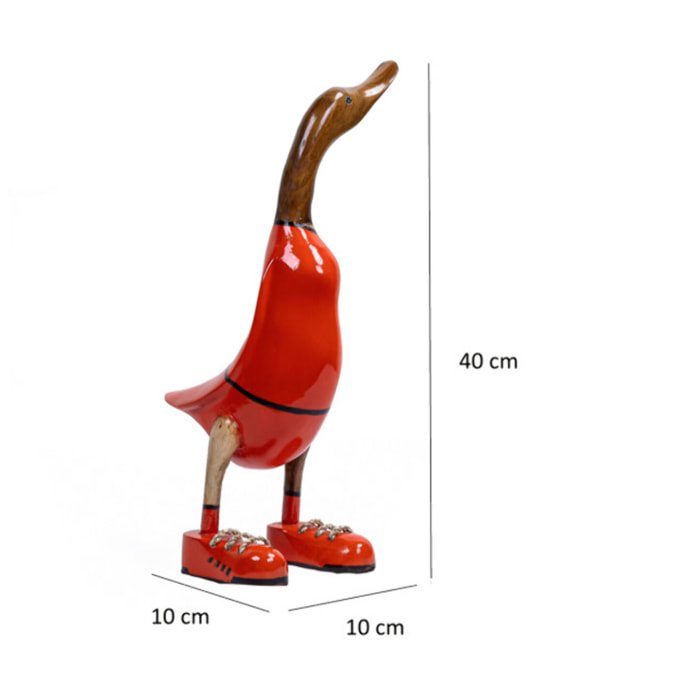 Statue H. 40 cm canard maillot rouge en bois de teck - DUCK