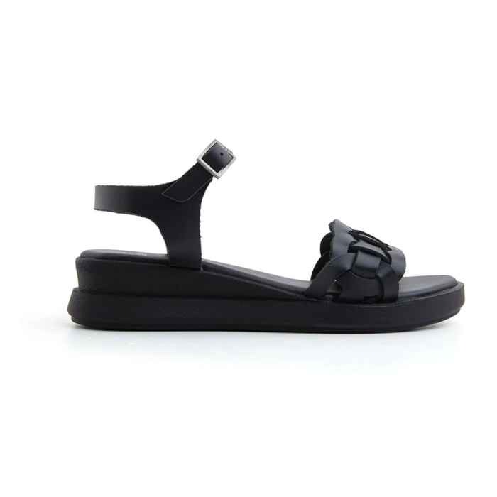 Sandalo platform urban wave in vera pelle - NERO