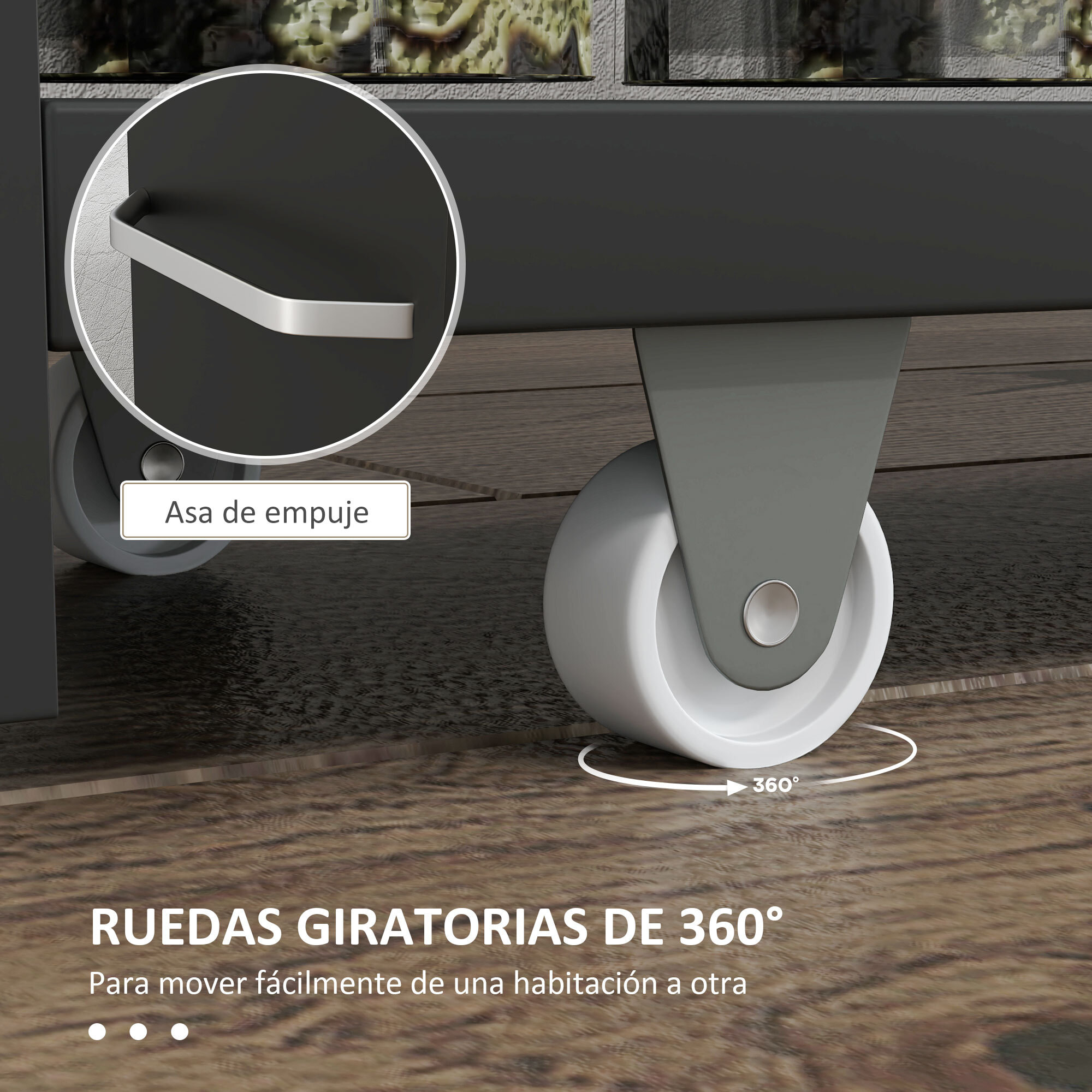 Carrito Auxiliar con Ruedas de 3 Niveles, Carrito de Cocina Estrecho con 3 Estantes, Tablero y Asa, para Comedor, Salón, Baño, 48x15x80 cm, Negro