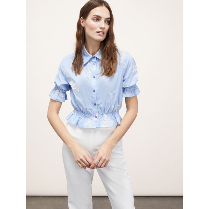Motivi - Camisa bordada con fruncido - Light - blue