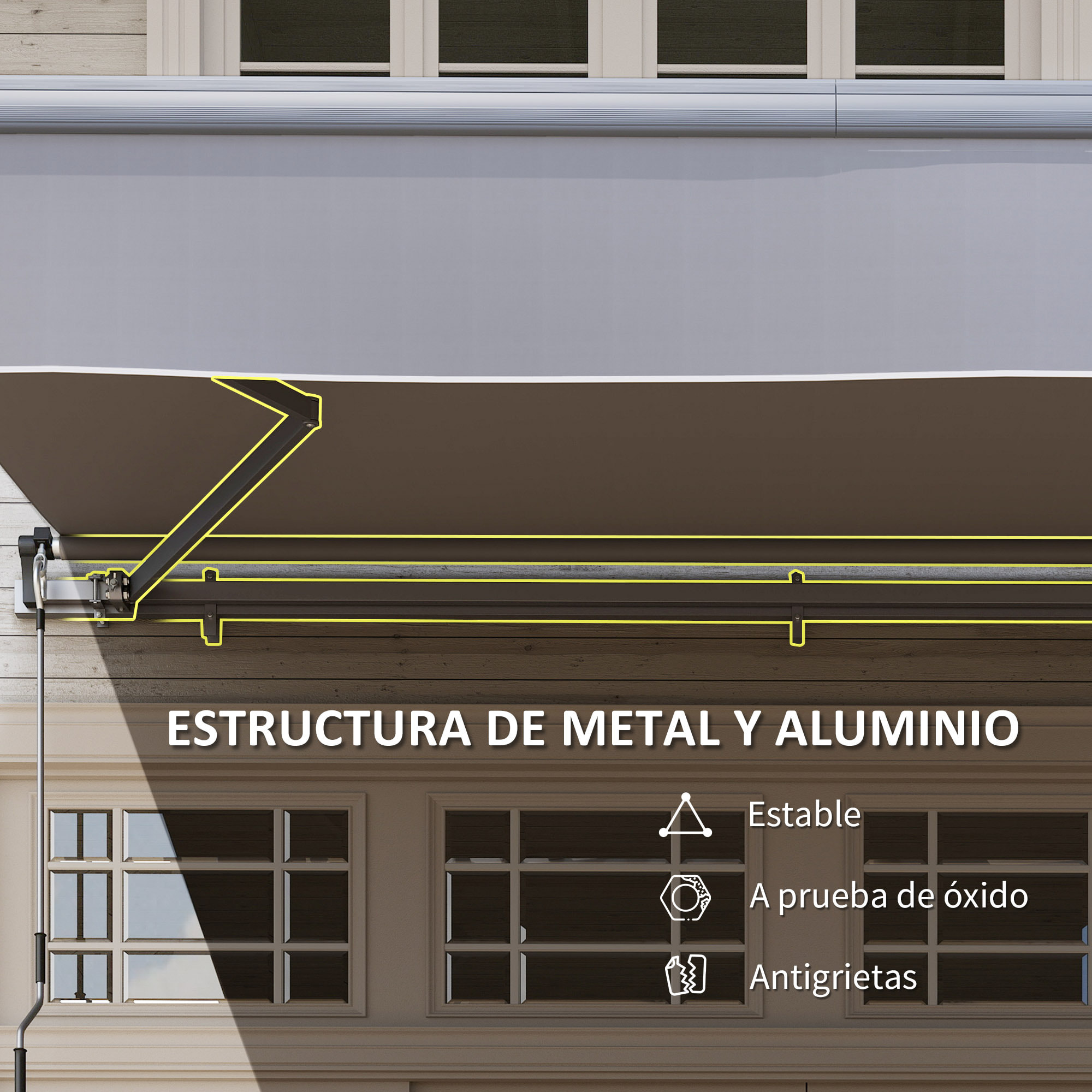 Toldo Manual Retráctil 3x2 m Toldo Exterior Terraza Enrollable Ajustable con Manivela Protección UV50+ Estructura de Aluminio y Metal para Balcón Jardín Gris