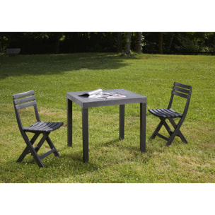 Set salotto da esterno Ortisei, Set da giardino con 1 tavolo rettangolare e 2 sedie pieghevoli, Set indoor e outdoor da Pic Nic, 100% Made in Italy, Antracite