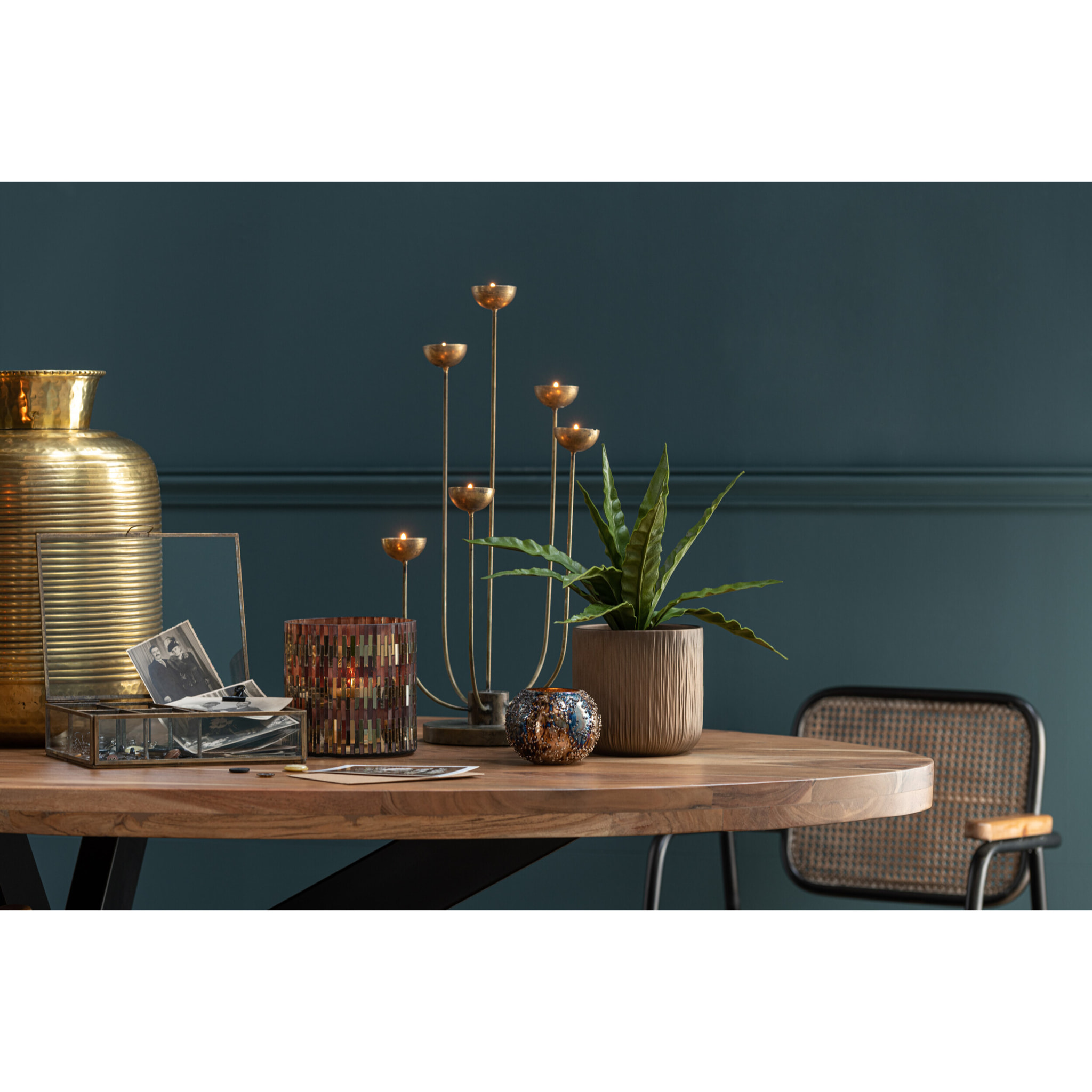 J-Line photophore Chic - verre - marron/or - medium