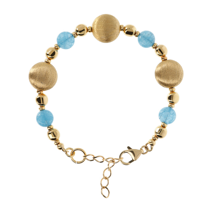 Bracciale con Sfere Golden Elemento Satinato e Pietra Naturale Quarzo Azzurro