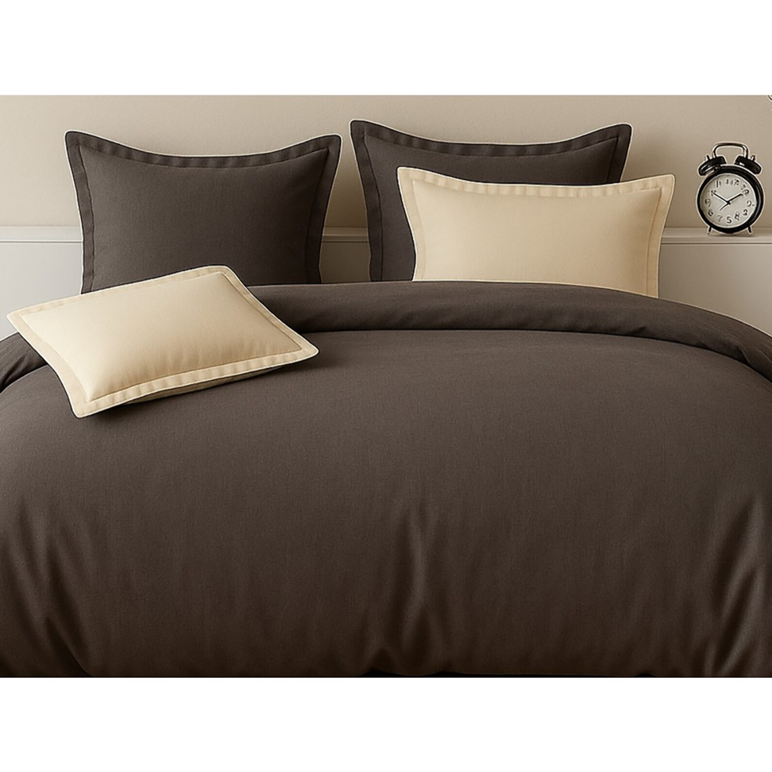 Paire de Taies D'oreiller Avec Volant Percale Chocolat
