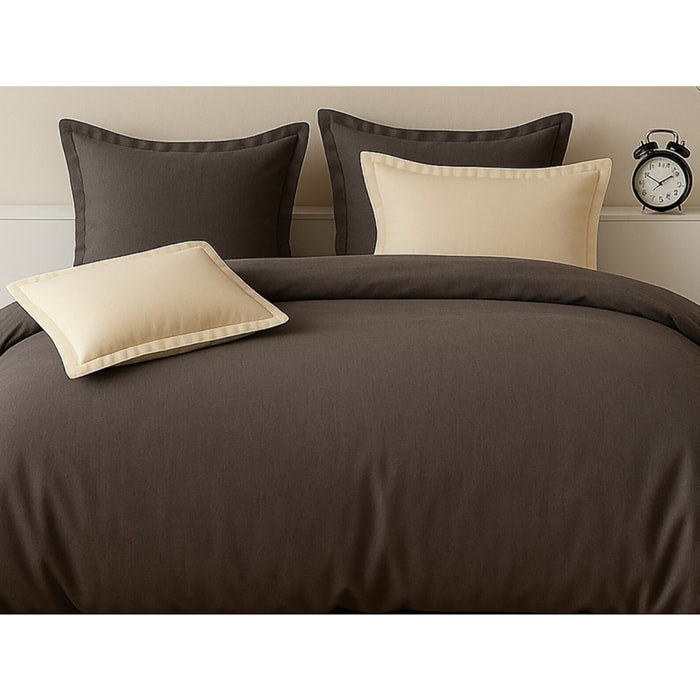 Paire de Taies D'oreiller Avec Volant Percale Chocolat