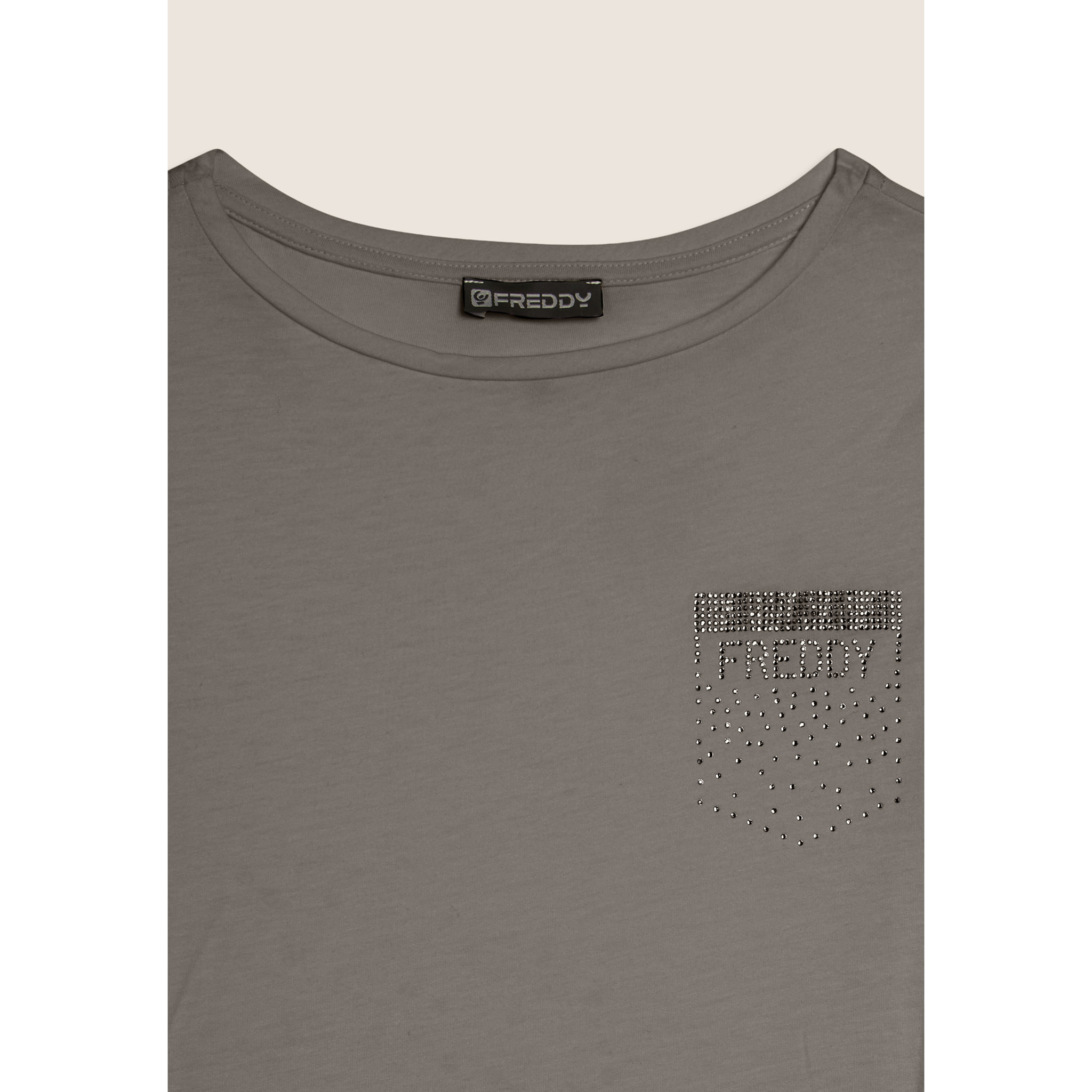 T-shirt manica corta con strass a forma di taschino FREDDY