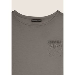 T-shirt manica corta con strass a forma di taschino FREDDY