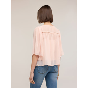 Motivi - Blusa de georgette con bordados ajouré - Rosa
