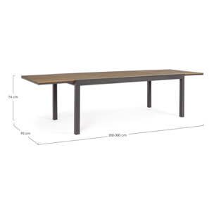 Tavolo allungabile da giardino ELIAS con piano color teak e struttura in alluminio antracite, 200×95 – 300×95 cm