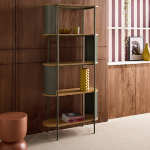 Etagère bibliothèque métal courbé et décor bois 5 niveaux MOLTO