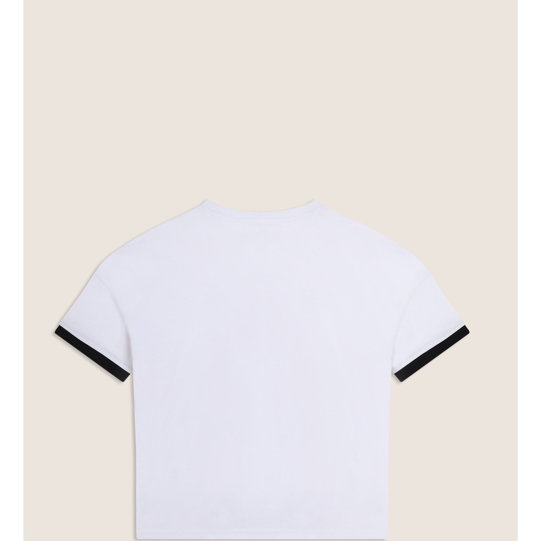 T-shirt con stampa MOV perlata e dettagli a contrasto
