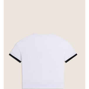 T-shirt con stampa MOV perlata e dettagli a contrasto