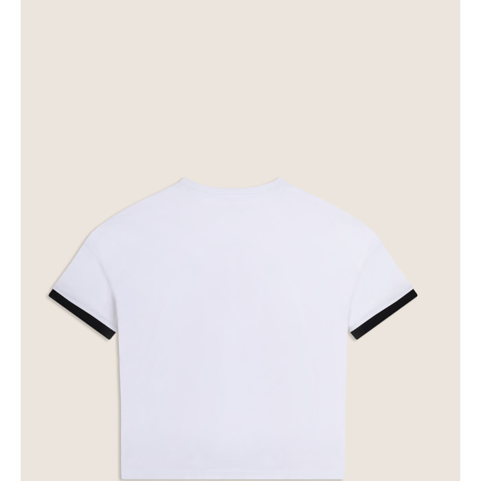 T-shirt con stampa MOV perlata e dettagli a contrasto