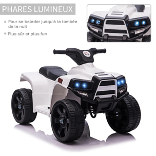 Voiture 4x4 quad buggy électrique enfant 18-36 mois 6 V 3 Km/h max. effet lumineux sonores métal PP blanc noir