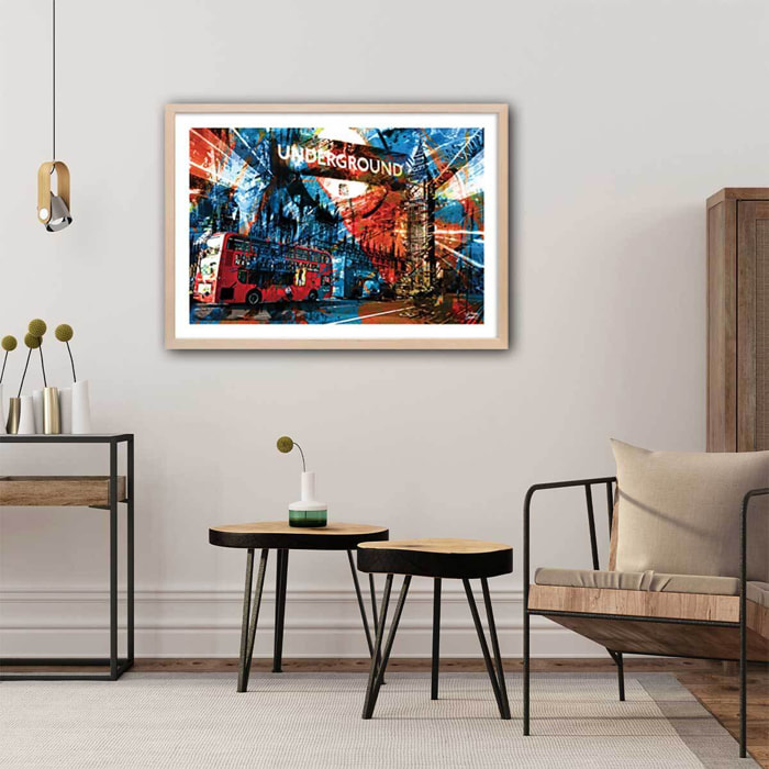 Affiche illustration graffiti london Affiche + cadre en bois - Chêne