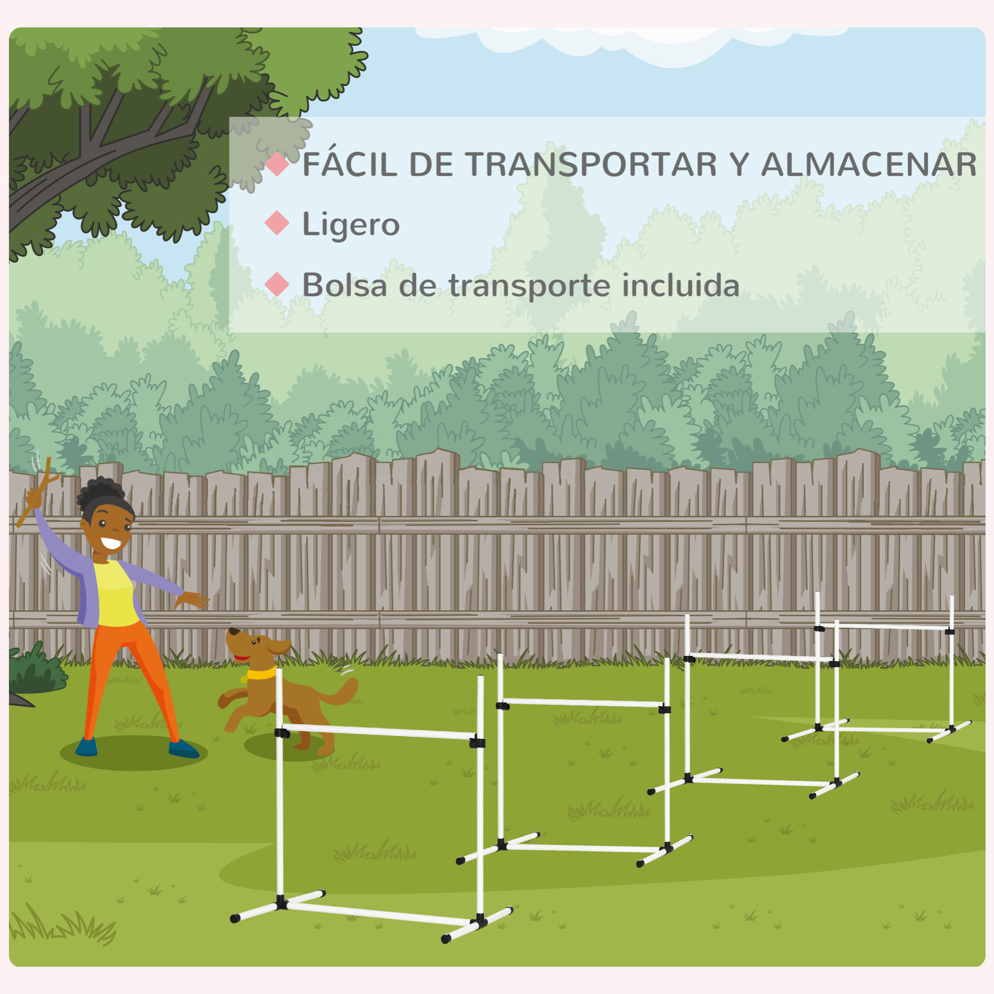 Set de Entrenamiento de Agilidad para Perros Mascotas 4 Piezas Obstáculos Vallas de Salto con Altura Ajustable y Bolsa de Transporte para Exteriores 99x65x94 cm Blanco